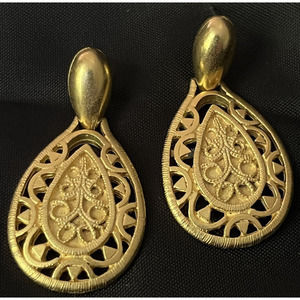 Vintage Ornate Drop Dangle Stud Earrings Filigree By Rosecraft Openwork 1.5"